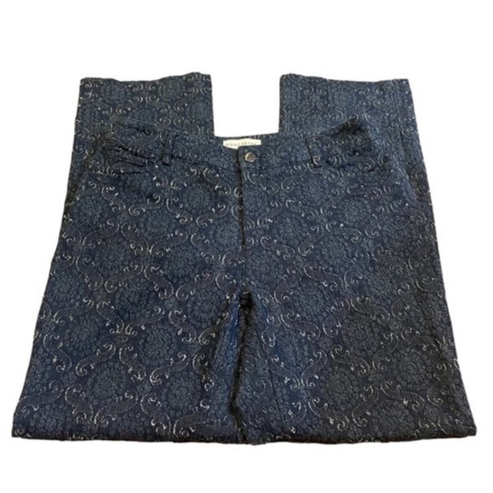 DONCASTER Floral Texture Straight Leg Jeans Dark Wash 10